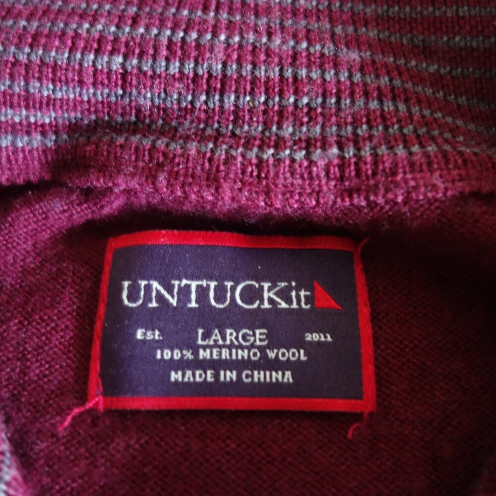 UNTUCKit 100% Merino Wool ¼ Zip Burgundy Sweater – Mens Large - Picture 2 of 7